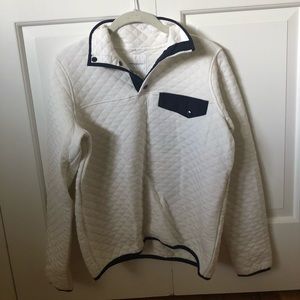 off-white and navy sweatshirt